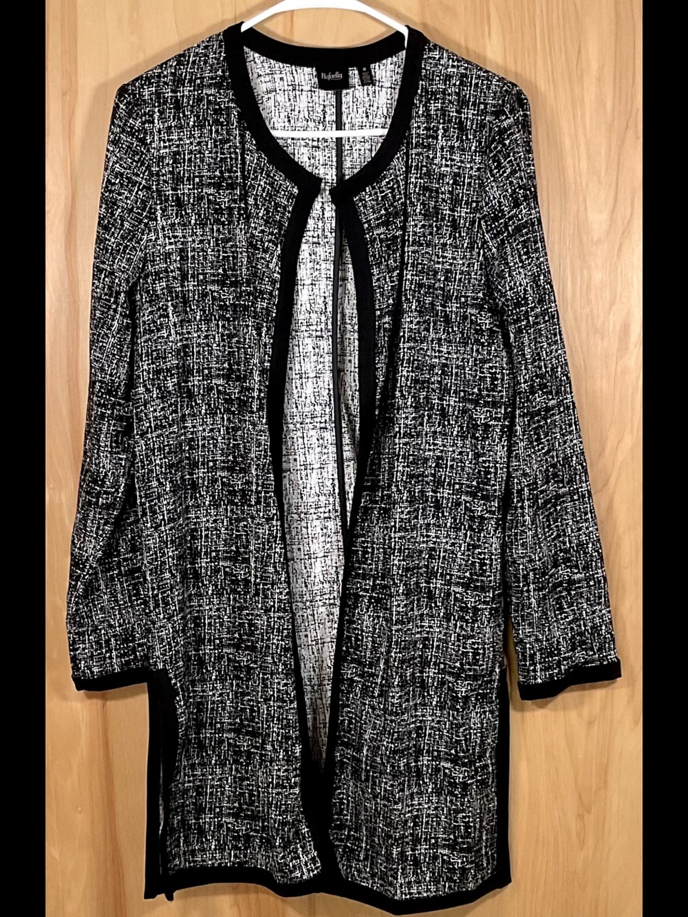 Rafaella Long Open Front Black & White Jacket - EUC